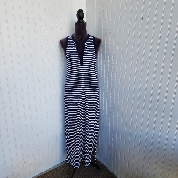 Gap Navy Blue White Stripe Knit Stretch Maxi Dress Shirt Long Dress Sleeveless S - Picture 1 of 14